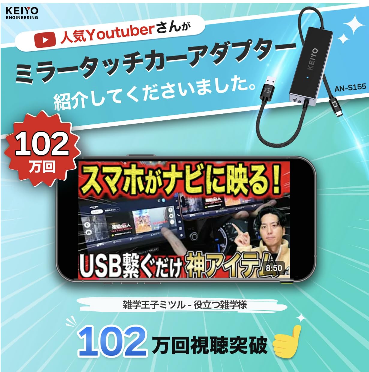 Amazon.co.jp: KEIYO ミラータッチカーアダプター 車載ミラーリング
